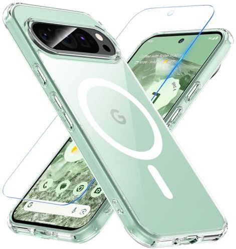 BESINPO Magnetisch Für Google Pixel 9 Pro Hülle/Google Pixel 9 Hülle mit Panzerglas Glas Schutzfolie, Stoßfest Militärschutz Handyhülle Schutzhülle Case Cover für Google Pixel 9 Pro/Pixel 9 (Klar)
