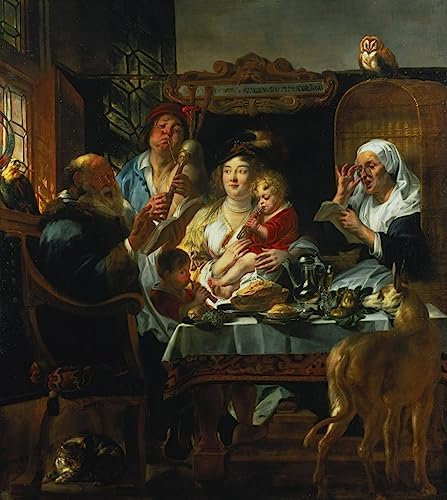 PSVDCTOO Vintage Wanddeko Bilder Poster Wandbild As the Old Sing the Young Pipe von Jacob Jordaens Poster Wandbild Deko für Zimmer 60x90cm