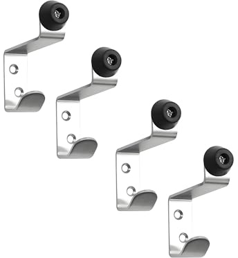 GEFONG Stainless Steel Door Stoppers with Coat Hooks Depth 76 mm Bag Hangers for Office and DIY Wall Protector Shower Towel Hook Door Bumper Rubber Stopper Silver Pack of 4 Pcs