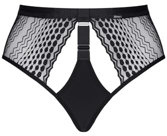 Demoniq Schwarzer Panty LXSarita001 Verführerischer Spitzen-Slip mit Gummibändern und freigelegten Pobacken - Luxuriöses Tragegefühl