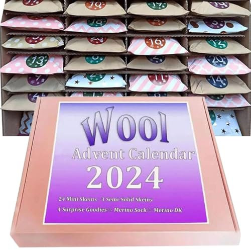 Wolle Adventskalender 2024, 24 Tage Weihnachten Garn Countdown Kalender, Häkel-Adventskalender 2024, Stitch Adventskalender für ein durchdachtes Feiertags-Charm-Geschenk für Stricker