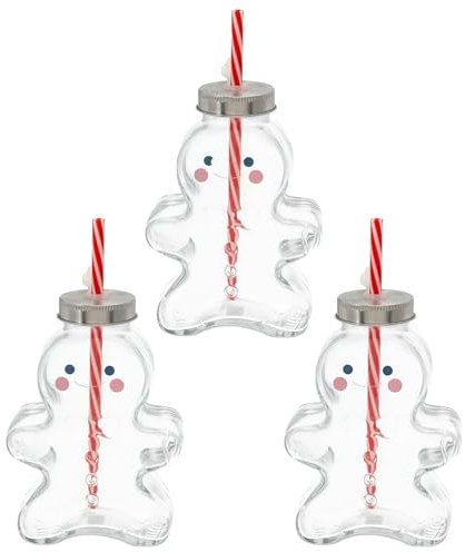 Seaside No.64 - weihnachtlich geformte Trinkgläser mit Trinkhalm für Dekoration und Lieblingsgetränk - Trinkgefäße mit Strohhalm als Eyecatcher auf deiner Tafel (3er-Set, Lebkuchenmann)