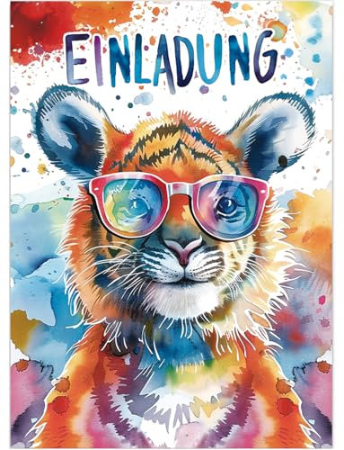Werfunee - 12 Stück Einladungskarten Kindergeburtstag Mädchen Junge - 15 x 11cm Tiger Einladungskarten Geburtstag - Einladung Kindergeburtstag - Geburtstagseinladungen Mädchen Junge