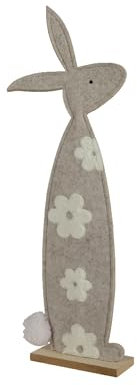 Dekofigur Hase 53cm Filz mit weißem Blumenmotiv - Dekohase für Ostern Frühling - Osterhase als Osterdeko Osterschmuck - Osterfiguren Ostergeschenk - Frühlingsdeko Tischdeko - Beige