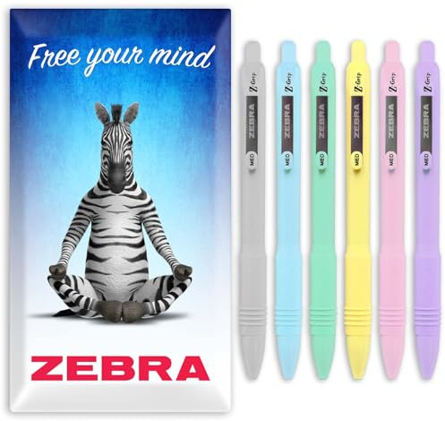 Zebra Z-Grip Smooth Ballpoint Pen - 1.0mm - Black Ink - Pack of 6 - In Envelope Gift Packaging (Pastel Assorted)