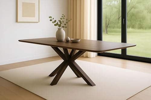 SAM Esstisch Roberto | 220 x 100 cm | Akazienholz massiv | Farbe: Kastanie | Schweizer Kante & abgerundete Ecken | Spider-Gestell Holz kastanienfarbig