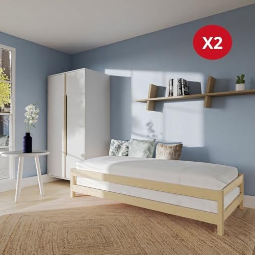 WEBER INDUSTRIES Hochbett Stapelbett Jonas Möbel, 80 x 200 cm (2 Betten) + 2 Lattenroste / Natur