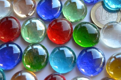 Bazare Masud 100g. Glasnuggets 17-21mm transparent ca. 20 St. Muggelsteine Manche irisierend Dekosteine (bunt)