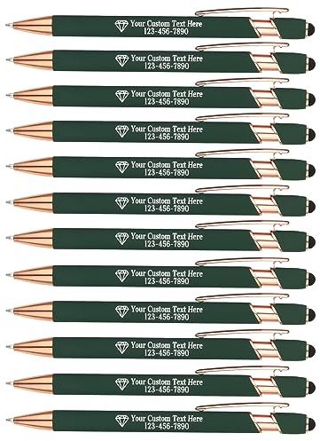 EinzigGeschenk Personalisierte Kugelschreiber mit Gravur | 12er-Pack Metall-Kugelschreiber | Inklusive Logo & Textgravur | Geschenk für Lehrer, Abschluss oder Mitarbeiter (Dunkelgrün)