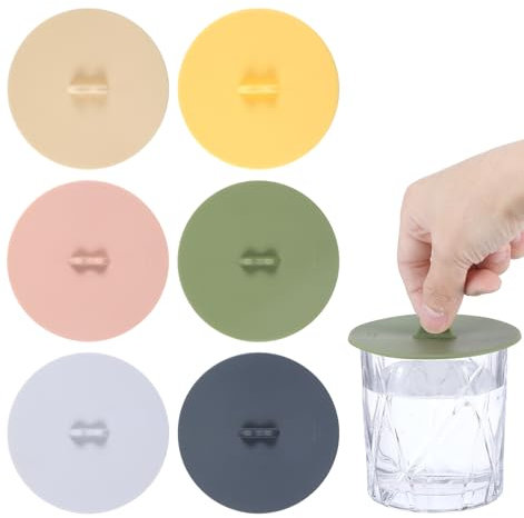 6 Stück Silikondeckel für Gläser, Glasabdeckung Hochwertige Lebensmittelechte Silikonabdeckungen für Heiße und Kalte Getränke, Ideal als Staubschutz for Tassen und Becher