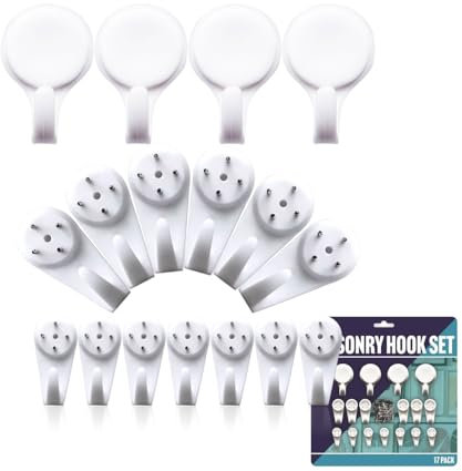 Picture Masonry Hooks Non-Trace for Hard Walls, 17 Pcs Pictures Hanging Kit, Hanging Hook for Fixing Picture Frames on Lime, Plasterboard, Drywall, Latex Wall