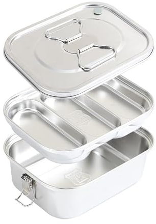 LYHLYA Stainless Steel Bento Box, 1800ml, 3 Compartments, Double-Layer Insulated Lunch Container with Airtight Valve Handle