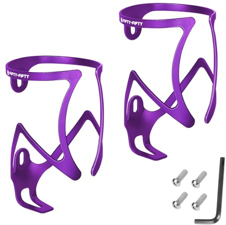 FIFTY-FIFTY 2-Sets Bike Water Bottle Holder, Bicycle Water Bottle Cage | Aluminum Alloy, Scratch-Resistant, Secure, Lightweight Cup Holder, Universal Bicycle Drink Cage for MTB, Road Bike (Purple)