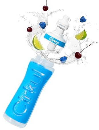 Cirkul 22oz. Blue Plastic Grip Squeeze Water Bottle & Sport Lid, BPA-Free, Non-Slip Design for Gym, Biking & Sports with Flavor Cartridge Included (FitSip Mixed Berry)