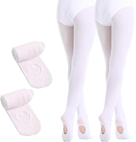 viiotu 2 Pairs 60D Girls Ballet Tights - Ultra Soft Convertible Dance Tights with Elastic Waist & Reinforced Crotch