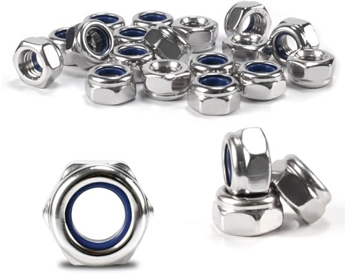 120 Pcs M6 NutsNylock Nuts with Nylon Insert, 304 Stainless Steel Hexagon Hex NutsSelf-locking Nuts Assortment, Locknuts for Screws Bolts