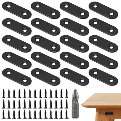 20 Stück Flachverbinder Edelstahl, 56 x 16 mm Holzverbinder, Lochplatte | Verbindungsplatte, Flacheisen Gelocht, mit 40 Schrauben und 1 Bit, für Reparaturen und Möbelverstärkungen Verwendet