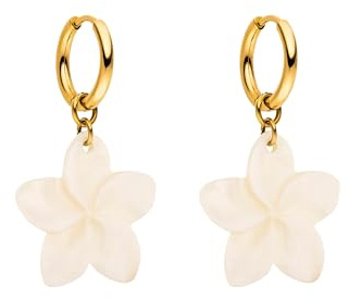 Purelei Plumeria Ohrringe – wasserfest | Creolen mit Blütenanhänger aus Edelstahl | 14K Vergoldung, Silber & 18K Rosévergoldung | Aloha-inspirierte Ohrringe