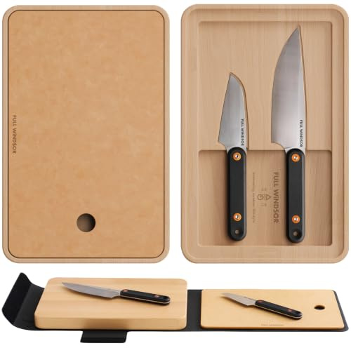 FULL WiNDSOR - MagKnives Magnetic Camping Chopping Board and Knife Set | Portable Camping Kitchen Prep Kit - 2 Wood Cutting Boards, 6 Chef Knife, 3.5 Utility Knife, Carry Bag for Outdoor Cooking