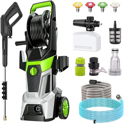 Hidrolimpiadora, presión: máx. 200 Bar, Caudal máx: 540 l/h Consumo 2000W | para Automóviles Y Superficies Externas, pistola y manguera de alta presión, boquilla turbo, lanza pulverizadora