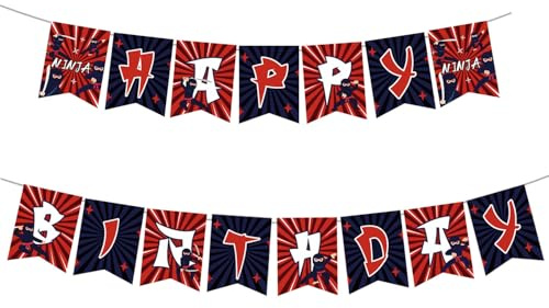 Gleemix Ninja Geburtstag Girlande, Ninja Deko Happy Birthday Banner, Geburtstagsgirlande Kinder, Happy Birthday Girlande Junge für Party Deko