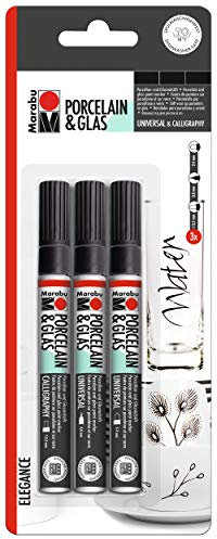 Marabu 012300084 – Porcelain y cristal Painter, 3 diferentes puntas, Elegance 3 clasificación, Negro , Modelos/colores Surtidos, 1 Unidad