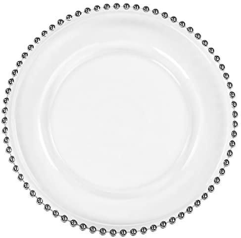 Piatto di ricarica in vetro con perline circa 30,5 cm di diametro con 20,3 cm di diametro al centro, finiture argentate, 1 confezione