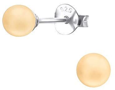 Bungsa Pfirsich PERLEN-Ohrstecker Damen 925 Sterling Silber 4mm PFIRSISCH - Ohrringe Set mit Pfirsich-farbener Perlkugel - strahlende Ohrringe PERLE zum Stecken aus Echtsilber
