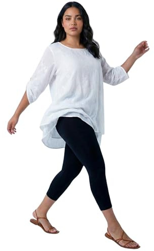 Roman Cropped Legging for Women UK Ladies Capri Pants Stretch Crop Trouser Yoga Gym Shorts Cotton Elasticated High Waist 3/4 Length Sports Workout Regular Plus Size - Black - Size 10