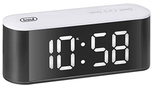 Trevi EC 883 BL Orologio Termometro Digitale con Grande Display a Led Bianchi, Controlli touch, Suoneria Elettronica, Funzione Snooze e Funzione Dimmer