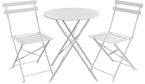 SVITA Bistro-Set 3-teilig Gartenset Garnitur Metall-Möbel Stuhl Tisch Klapp-Möbel Balkon-Set Weiß