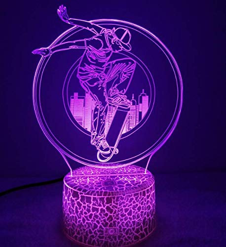 HPBN8 Ltd Optical Illusions 3D Skateboard Nacht Licht LED Lampen Tolle 7 Farbwechsel Berühren Tabelle Schreibtisch USB-Kabel für Kinder Schlafzimmer Geburtstagsgeschenke Geschenk