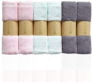 beryris Flannel face cloth (6-Pack) - Bamboo face cloth Ultra-Soft & Baby Wash cloth for Baby's Sensitive Skin - Size 10x10 face flannels - face cloths for washing face- Antibacterial Adult Flannel