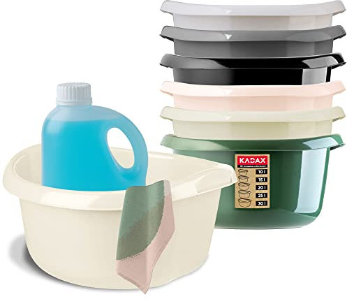 KADAX Bol rond en plastique - Bassin profond et robuste - Bol de lavage - Grand - Idéal pour la salle de bain, la buanderie, la cuisine et la maison (beige, 10 L)