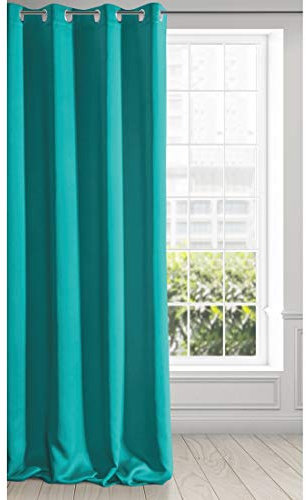 Eurofirany Logan Vorhang Blickdicht, Blackout, Satin Verdunkelungsvorhang mit Ösen-1 STK. Ösenvorhang, Elegant, Glatt, Einfarbig, Wohnzimmer, Schlafzimmer, Dunkel Türkis, 135x250 cm