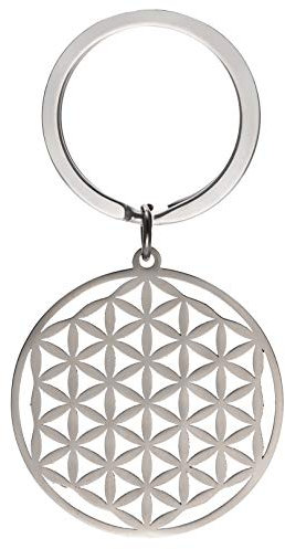 LIKGREAT - Porte-clés rond en acier inoxydable à motif fleur de vie, pour homme et femme, Métal, style 1
