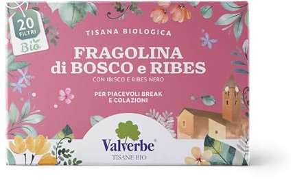 Valverbe Tisane Fragolina di Bosco e Ribes Biologico 20 Filtri - Pacco da 6 - 180 g