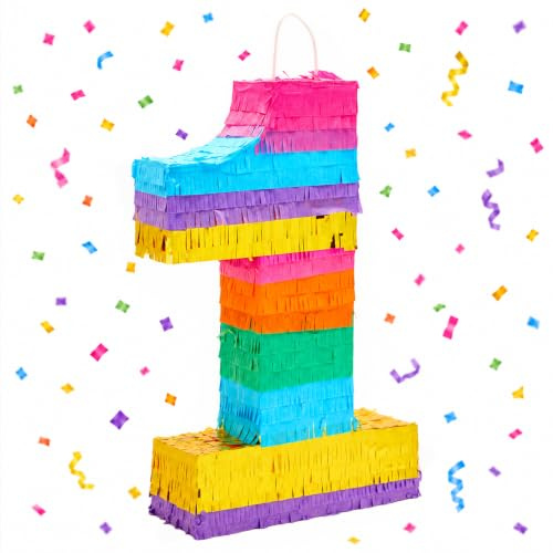 Kleine Regenbogen-Piñata Nummer 1 für den 1. Geburtstag (29 x 41 x 7,6 cm)