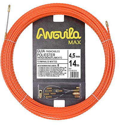 Anguila Max - Guía pasacables Especial Rectas Poliéster Trenzada Monofilamento 4,5mm 22 terminales Mixtos, Naranja, 14 Metros
