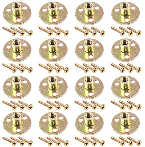 Glarks 64Pcs M8 (5/16 '') Brad Hole Tee Dado con Viti di Montaggio Set Zinco Placcato In Acciaio Al Carbonio 3 Foro T-Dadi Mobili Hardware Flangia Inserto Filettatura Femmina per Mobili In Legno