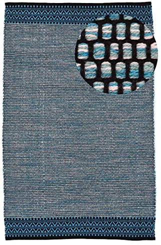 carpetfine Baumwollteppich Kelim Mia Blau 200x290 cm | Moderner Teppich für Wohn- und Schlafzimmer