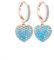 Orecchino a cerchio da donna a forma di cuore, orecchini a goccia ipoallergenici placcati in oro rosa e argento con zirconi (Turchese, Oro rosa)