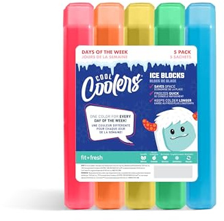 Fit & Fresh Coole Kühler, Wochentage, Eisblöcke, bunte und kompakte Kühlakkus, perfekt für Kinder-Lunchbox, isolierte Tasche, Bento-Box und mehr, 5 Stück, Regenbogen