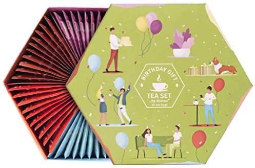 ACORUS | Birthday Gift Tea Set | Natural Fruit and Herbal Tea Gift Set of Six Flavours in the Beautiful Tea Box | Thoughtful Present for Birthday | Large Selection Box | 60 Herbal and Fruit Tea Bags