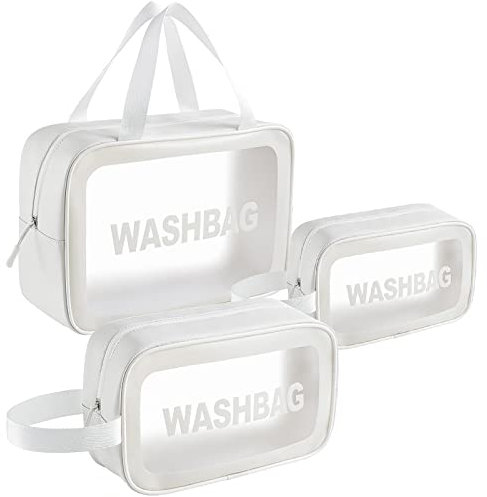 LEcylankEr Kosmetiktasche Transparent 3 Stück Make-up Tasche Wasserdicht Transparent kulturbeutel Reise Set (Weiß)