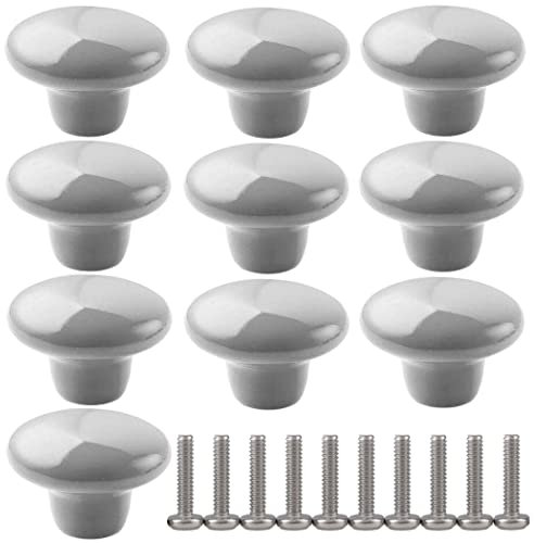 ZESLIV Paquete de 10 Pomo de Armario Redondo de Cerámica 38mm gris Pomos y Tiradores de Muebles Perilla del Cajón, Pomos y Tiradores de Muebles