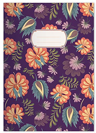 Kartenkaufrausch 2x Schöne Jugendstil DIN A4 Schulheft, Schreibhefte mit üppigen Blüten in Lila Lineatur 25 (liniertes Heft)