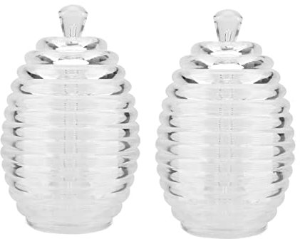 2 Pcs Honey Jar and Dipper Set, Honey Jar Honey Pot with Dipper Honey Jars with Dipper Clear Honey Jars 265ml Transparent Beehive Shaped Honey Jar