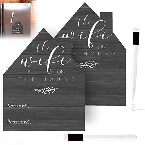 2 Pcs Black WiFi Password Sign for Home, Magnetic WiFi Password Board Chalkboard Style House Shape Sign with Board Erasable Pen for Guest Home Fridge Magnet Decor Whiteboards (5.5 x4.5 Inch)