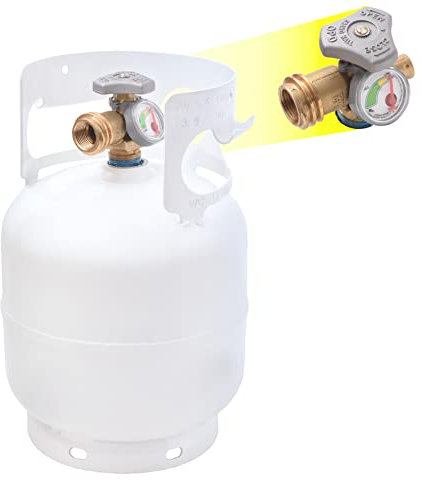 Flame King YSN5LB-GAUGE 5lb Steel Propane Tank Cylinder with Gauge and OPD Valves for Grills and BBQs, Camping, Fishing, & Outdoor Activities, White